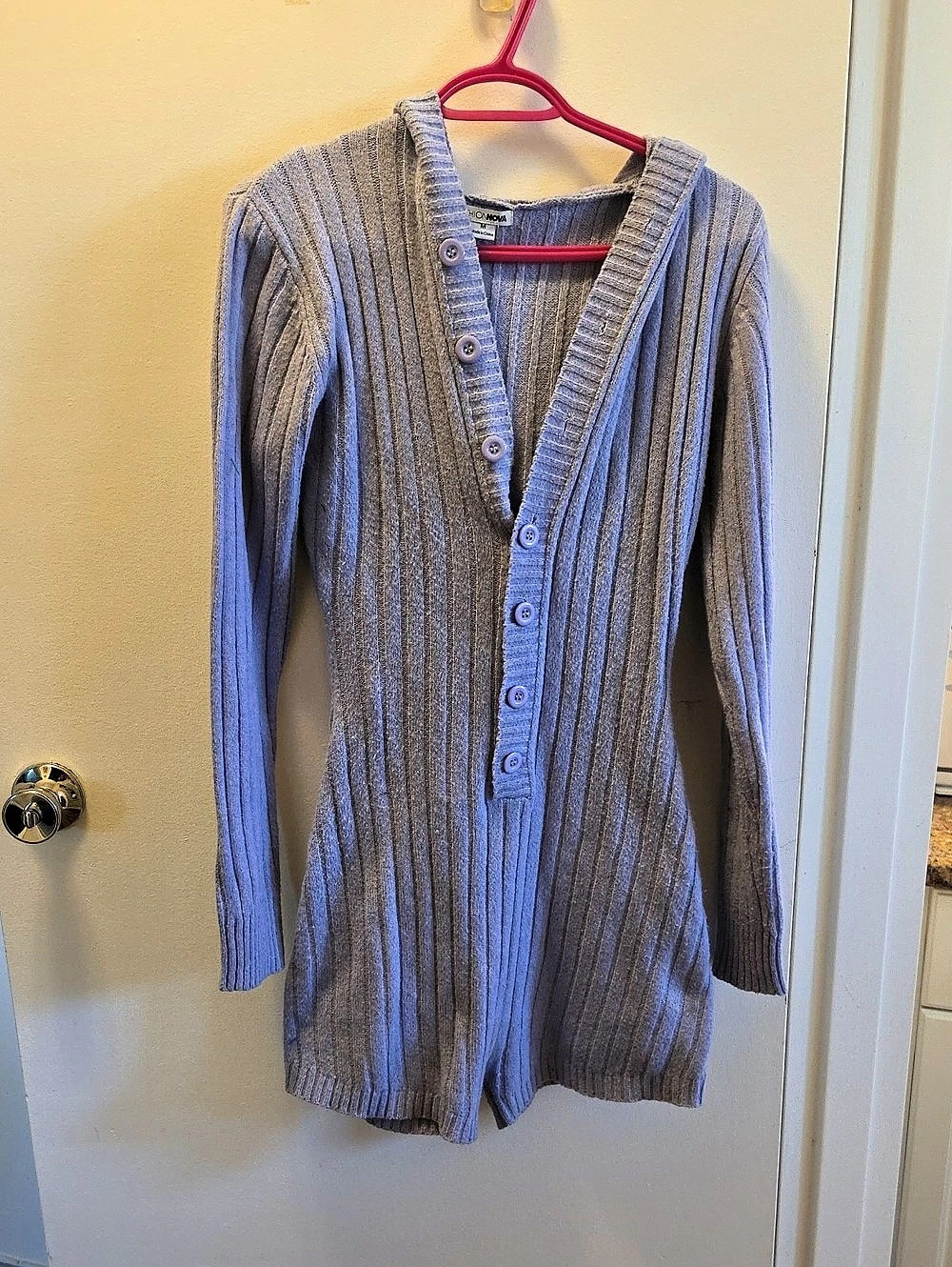 Fashion Nova Ribbed Button-Front Romper Purple/gray Medium